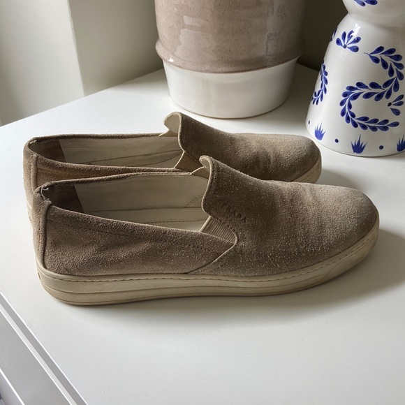 Beige Suede Prada Slip-On Sneakers - Picture 1 of 3